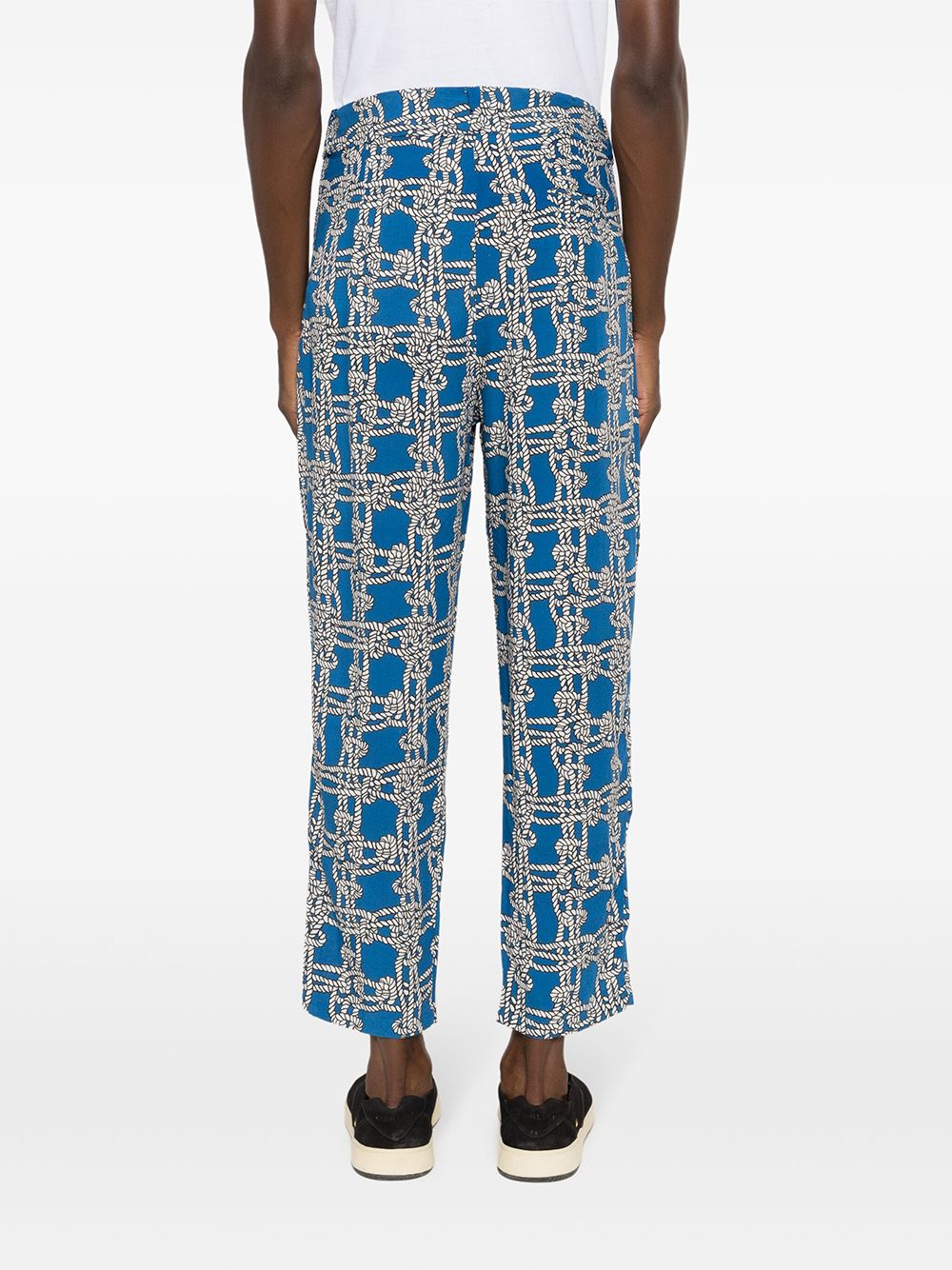 Shop Amir Slama X Mahaslama Rope-print Linen-blend Trousers In Blue