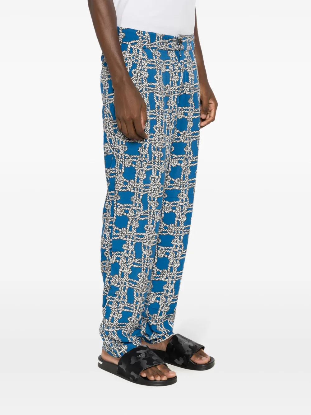 Amir Slama Broek met touwprint van linnenblend Blauw