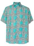 Amir Slama knot-print linen-blend shirt - Blue