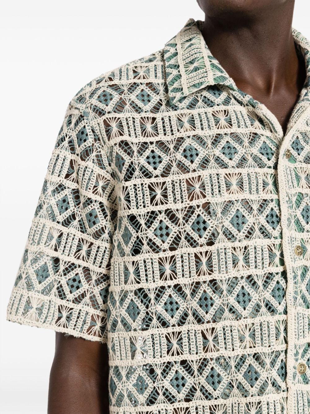 Shop Amir Slama X Mahaslama Lace-embroidered Semi-sheer Shirt In Green