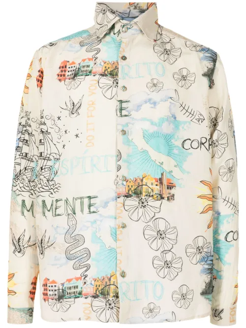 Chemise boutonnée à imprimé graphique - Amir Slama - Modalova