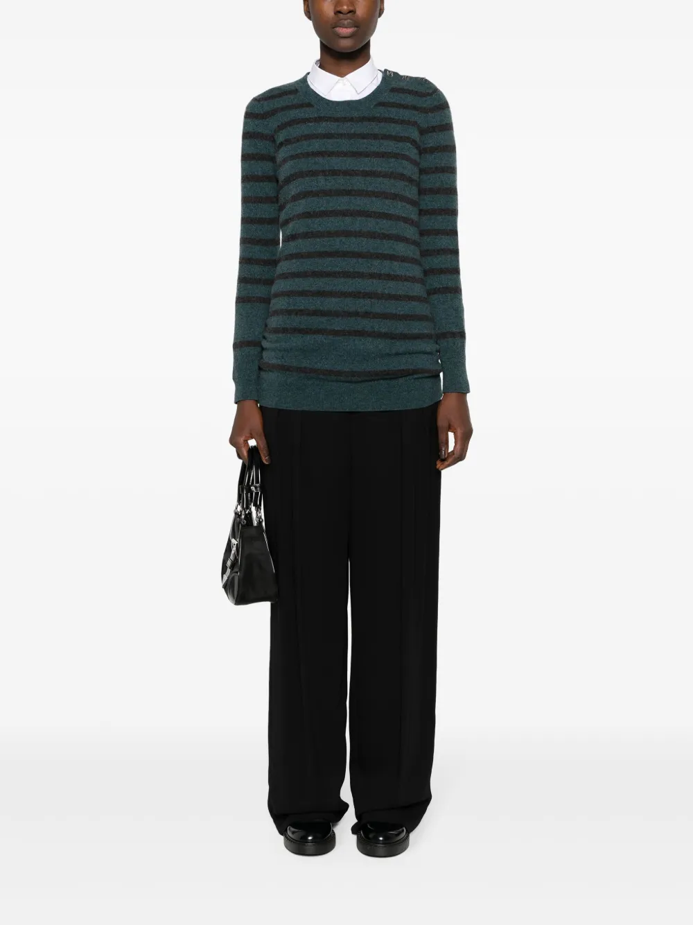CHANEL Pre-Owned CC striped cashmere jumper - Groen