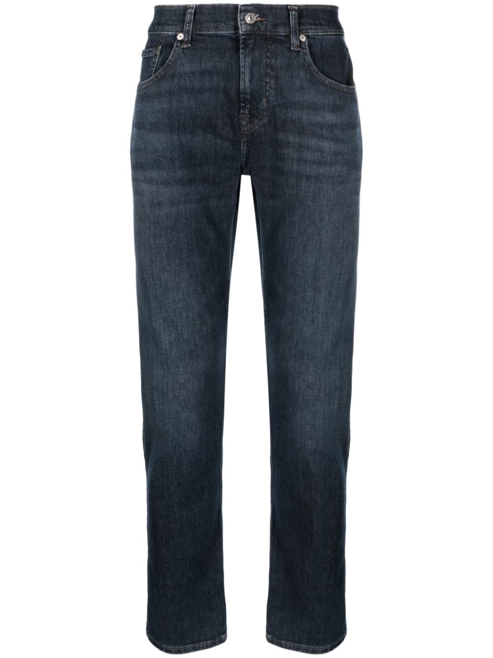 7 For All Mankind whiskering-effect tapered-leg jeans - Blu