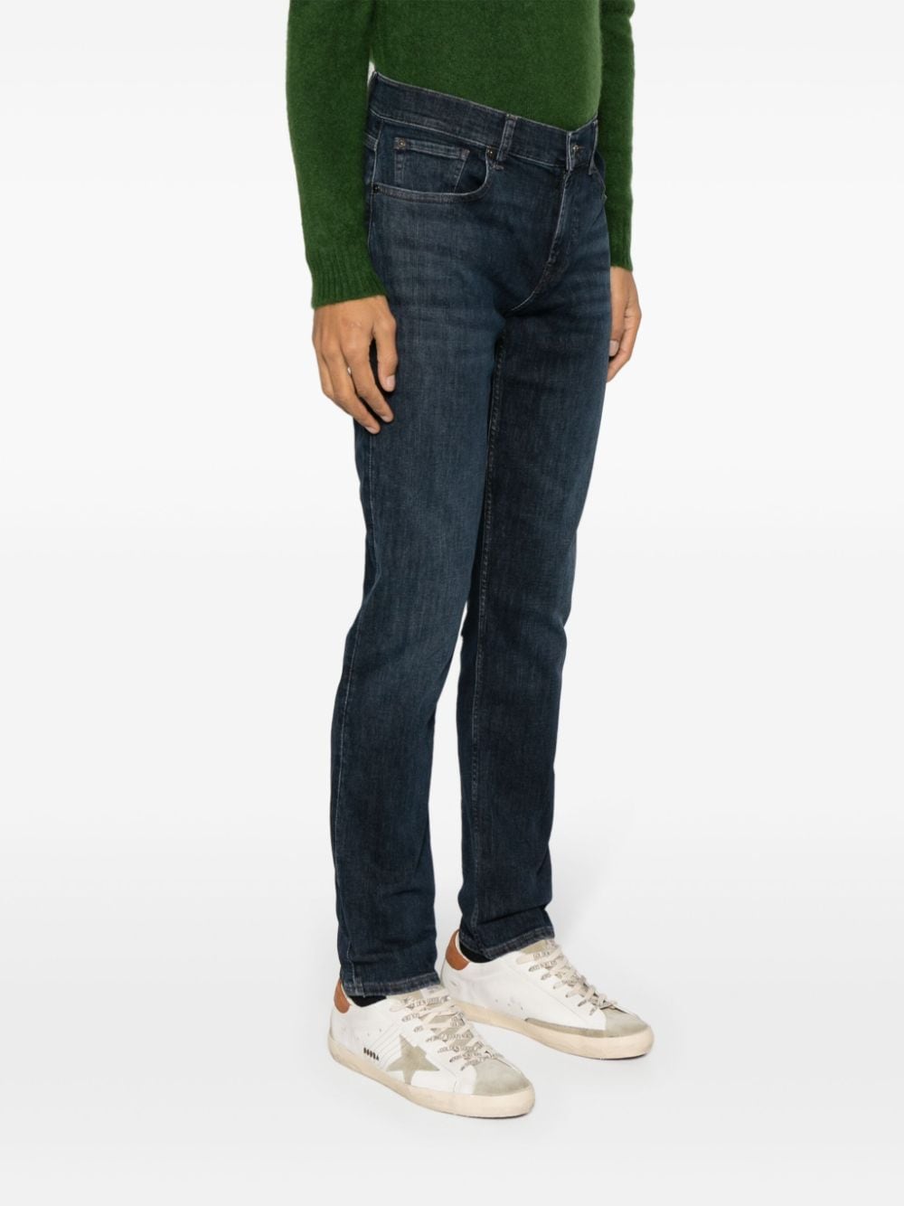 Shop 7 For All Mankind Whiskering-effect Tapered-leg Jeans In Blue