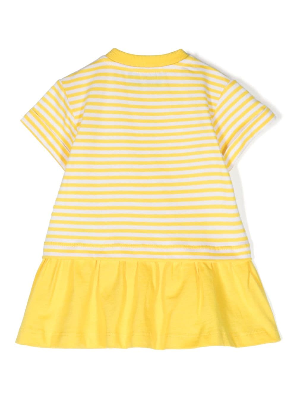 Shop Moschino Logo-embroidered Striped Dress In Yellow