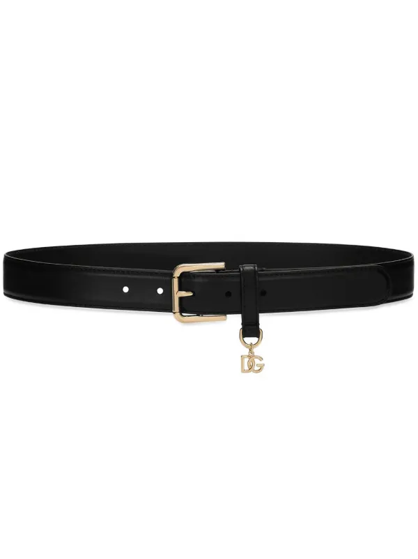 Dolce & Gabbana Cinto De Couro Com Pingente DG | Preto | FARFETCH BR