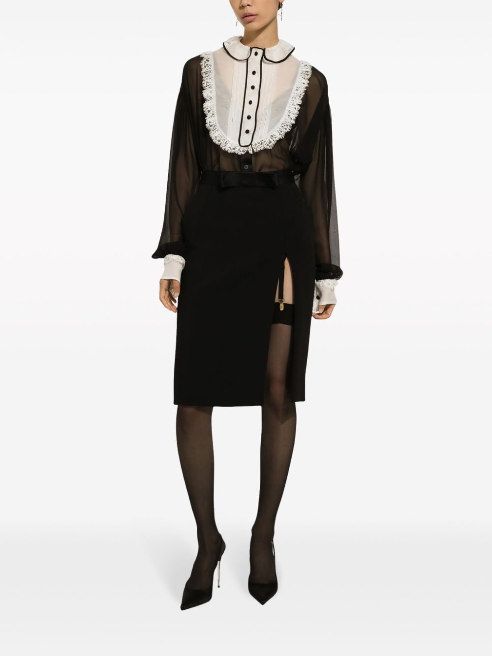 Shop Dolce & Gabbana Bow-detail Virgin Wool-blend Skirt In Black