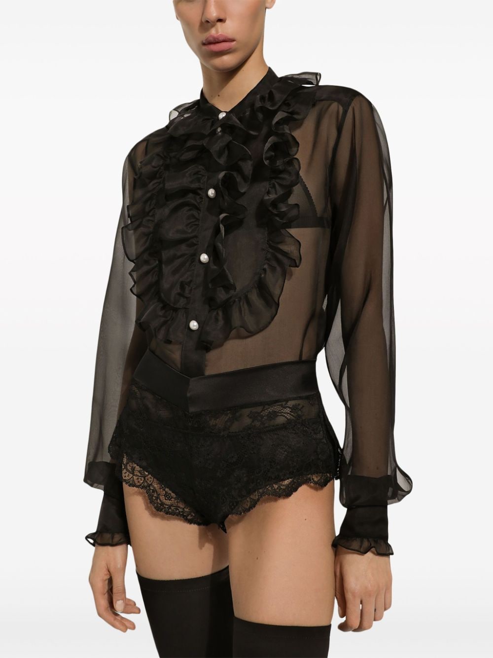 Shop Dolce & Gabbana Frilled-detail Silk Blouse In Black