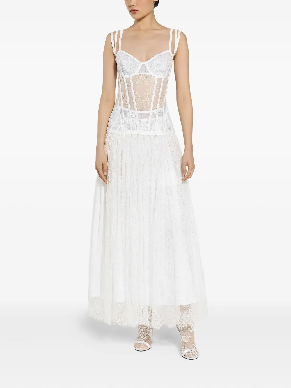 Dolce & Gabbana corset-detailing tulle midi dress - Wit
