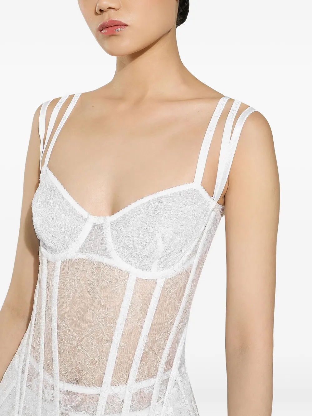 Dolce & Gabbana Tulen midi-jurk met korsetdetail Wit