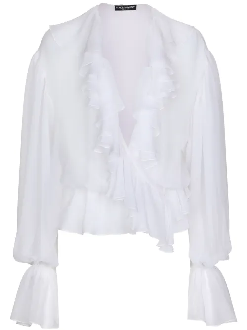 Blouse crop en soie à volants - Dolce & Gabbana - Modalova