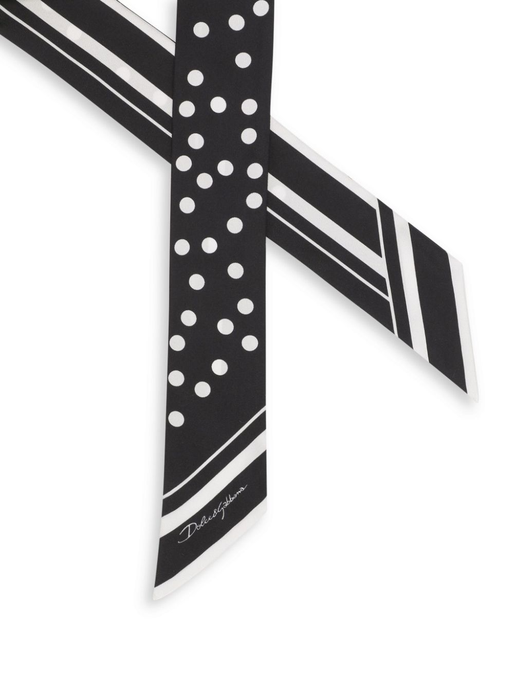 Shop Dolce & Gabbana Striped Polka-dotted Silk Scarf In Black