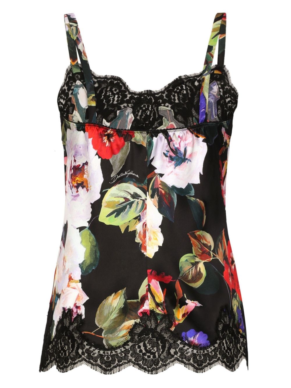 Shop Dolce & Gabbana Rose-print Satin Camisole In Black