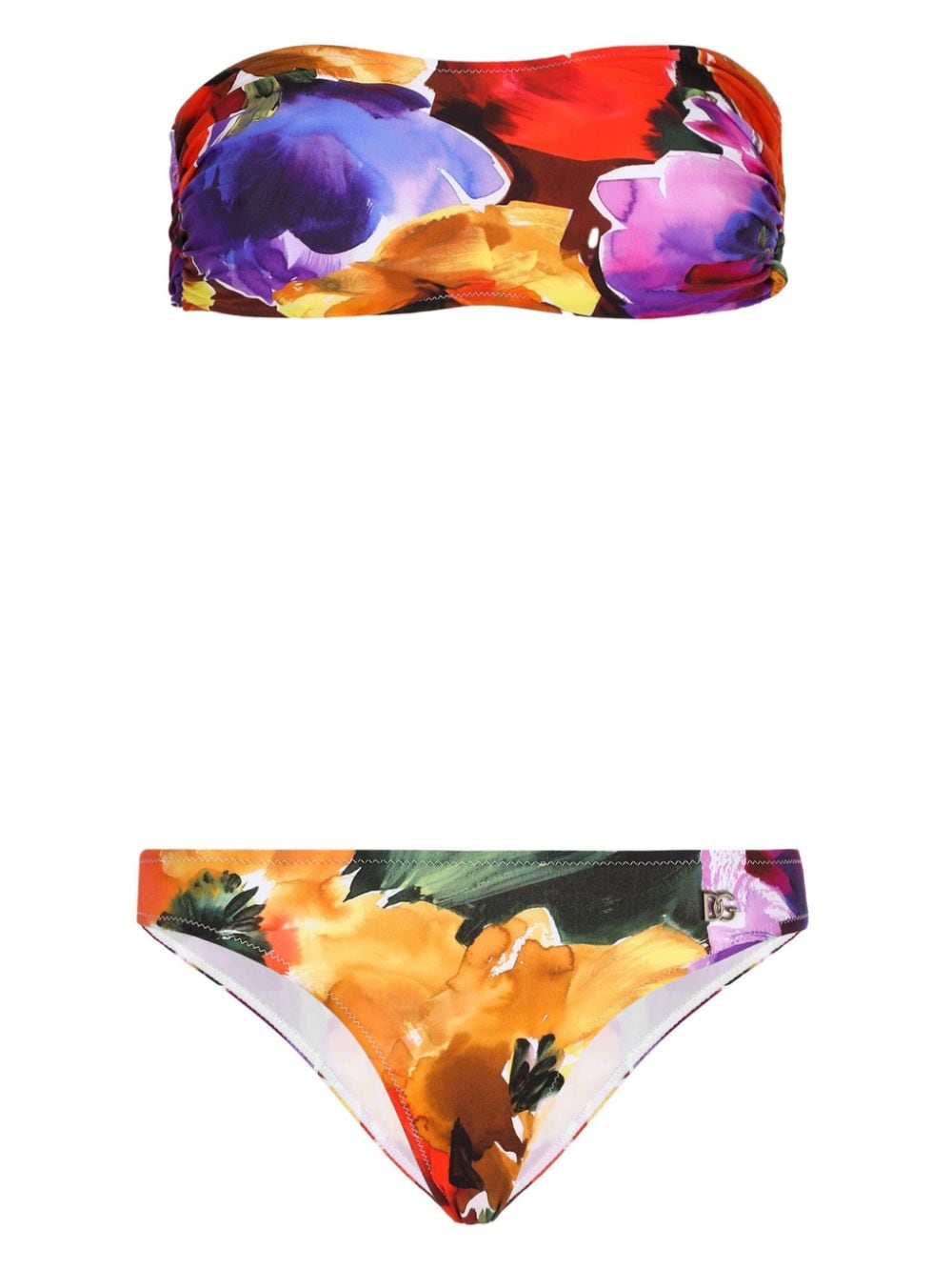 floral-print bandeau bikini set