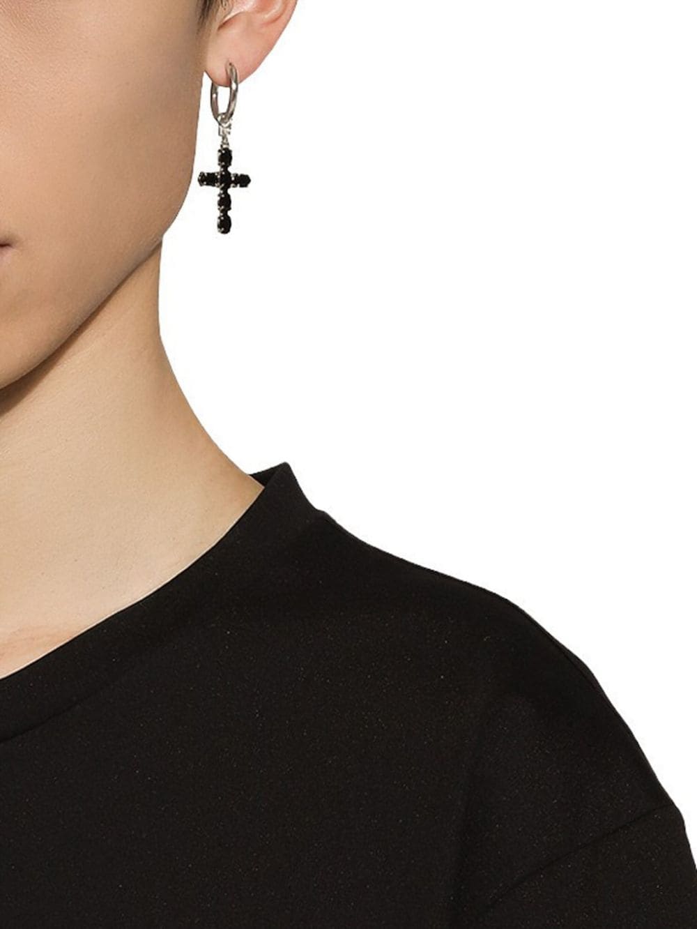 Shop Dolce & Gabbana Cross-pendant Hoop Earring In Gold