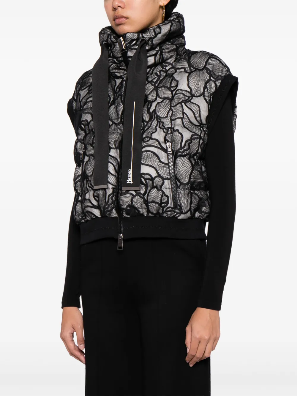 Herno Lace-embellished Quilted Cropped Gilet In Black