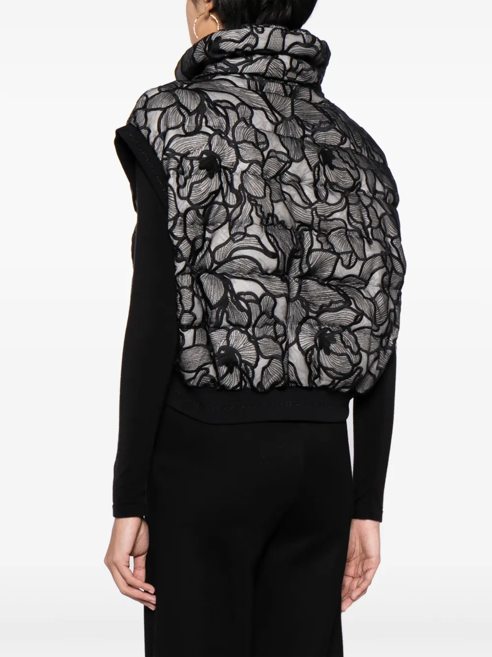 Herno Lace-embellished Quilted Cropped Gilet In Black