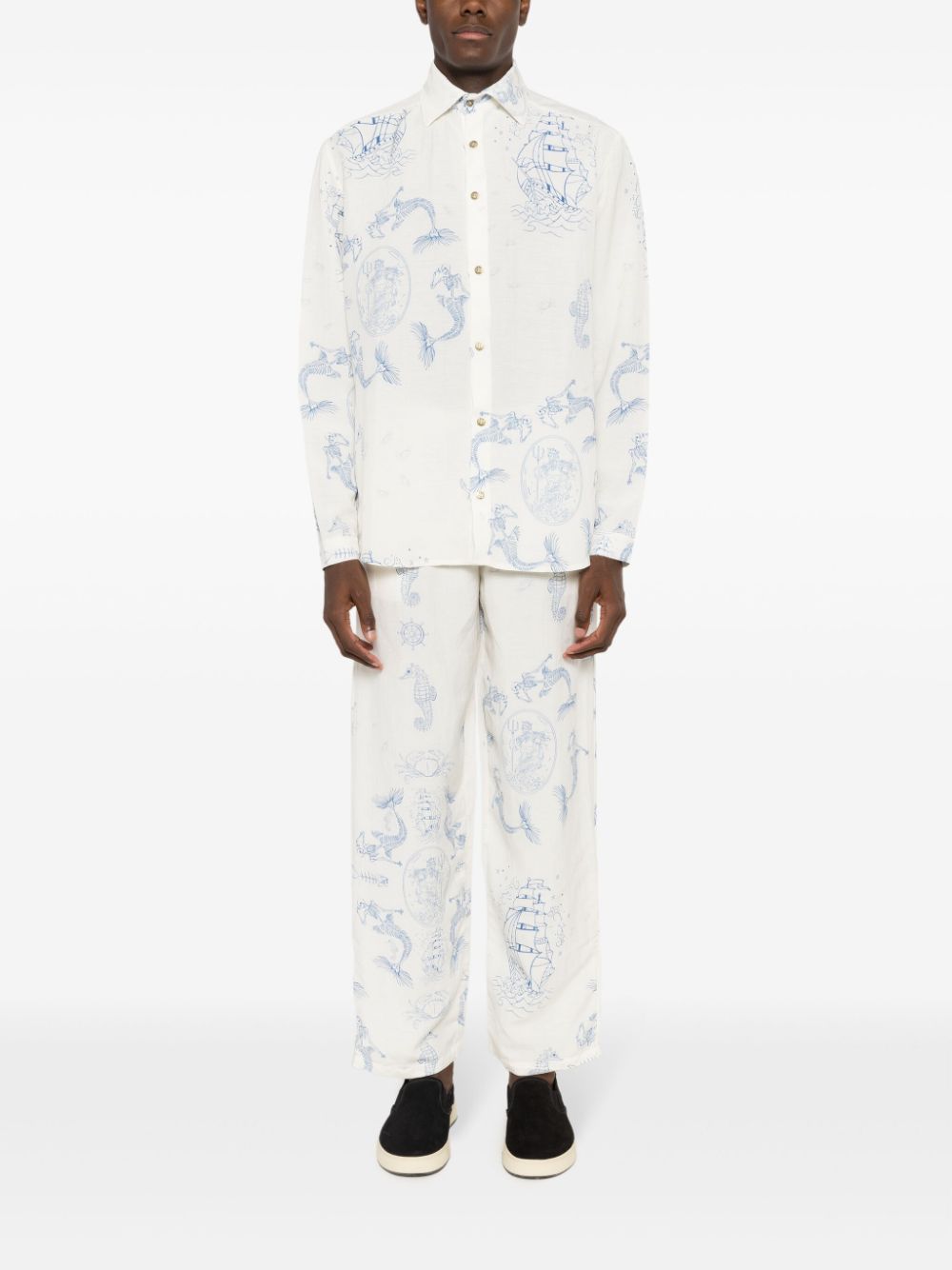 Shop Amir Slama X Mahaslama Graphic-print Straight-leg Trousers In White