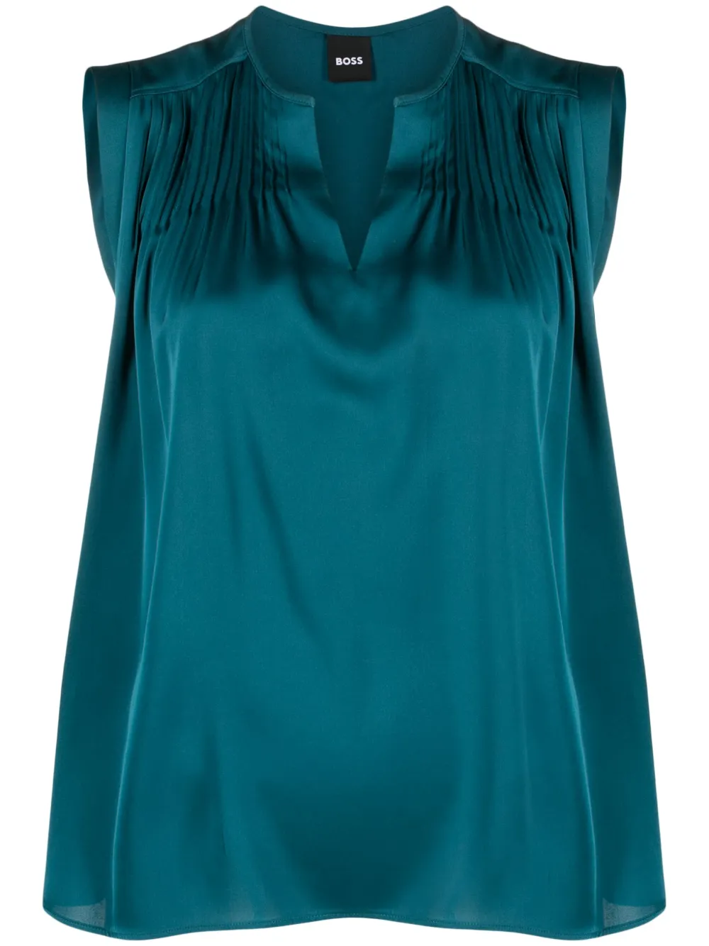 Hugo Boss Pleated Silk Tank Top In Green