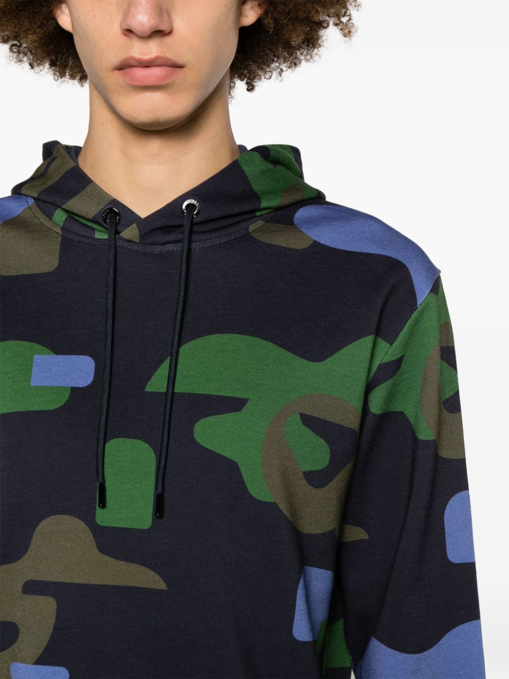 Shop Hugo Boss Graphic-print Cotton Hoodie In Blue