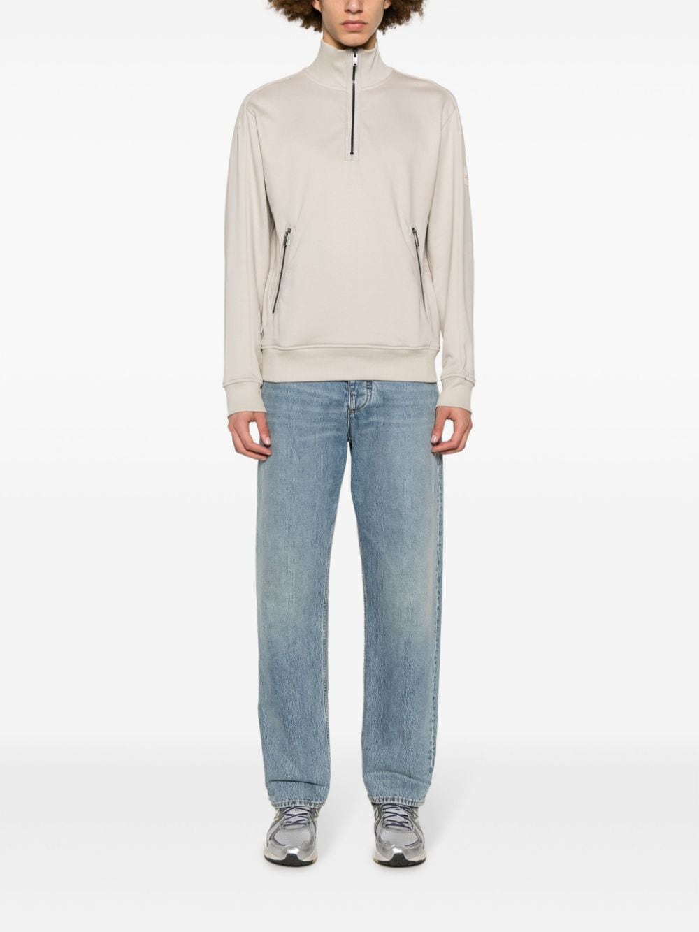 Shop Hugo Boss Logo-patch Half-zip Sweatshirt In Neutrals