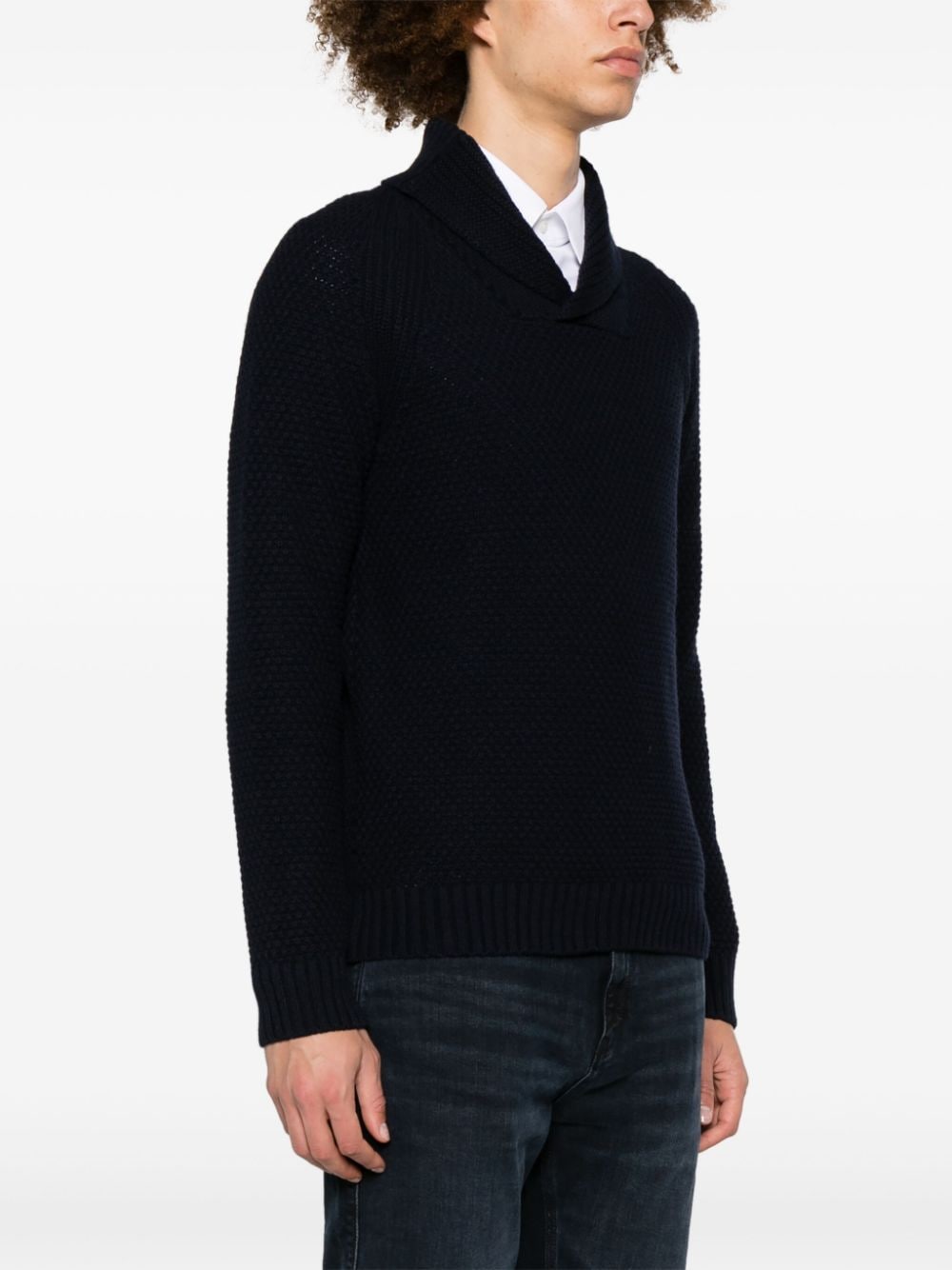 Shop Hugo Boss V-neck Chunky-knit Jumper In Blue