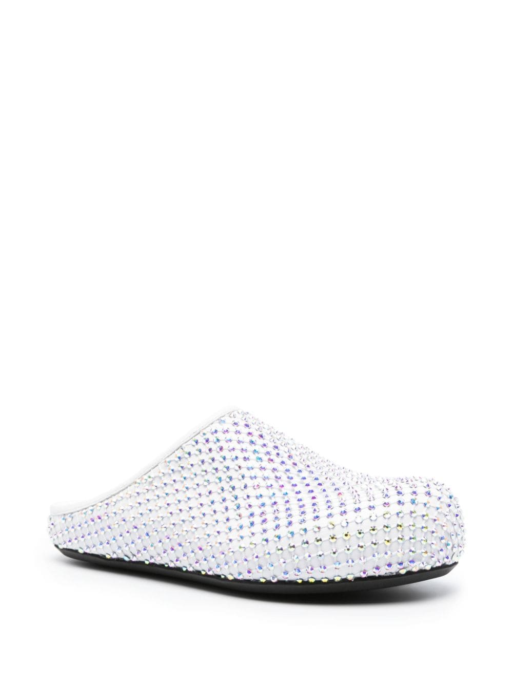 Shop Marni Glass-crystals Leather Slippers In White