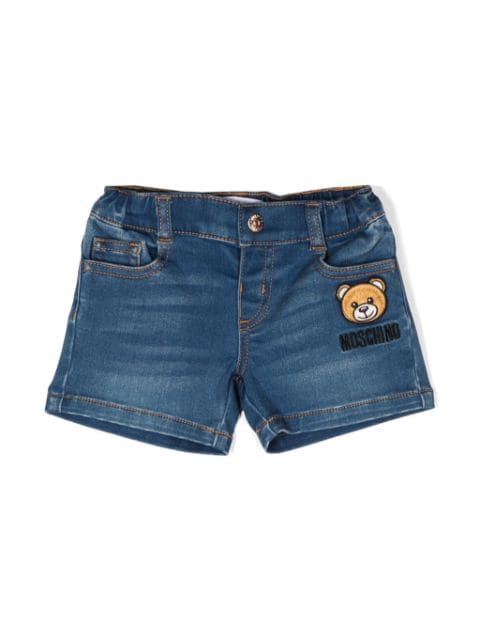 Moschino Kids Teddy Bear-appliqué denim shorts