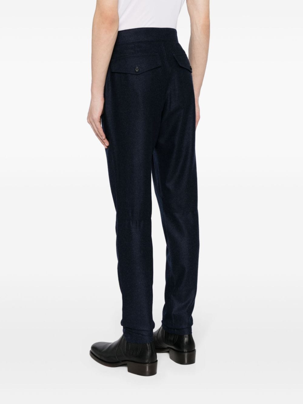 Shop Isaia Wool Flannel Tailored Trousers In Blue