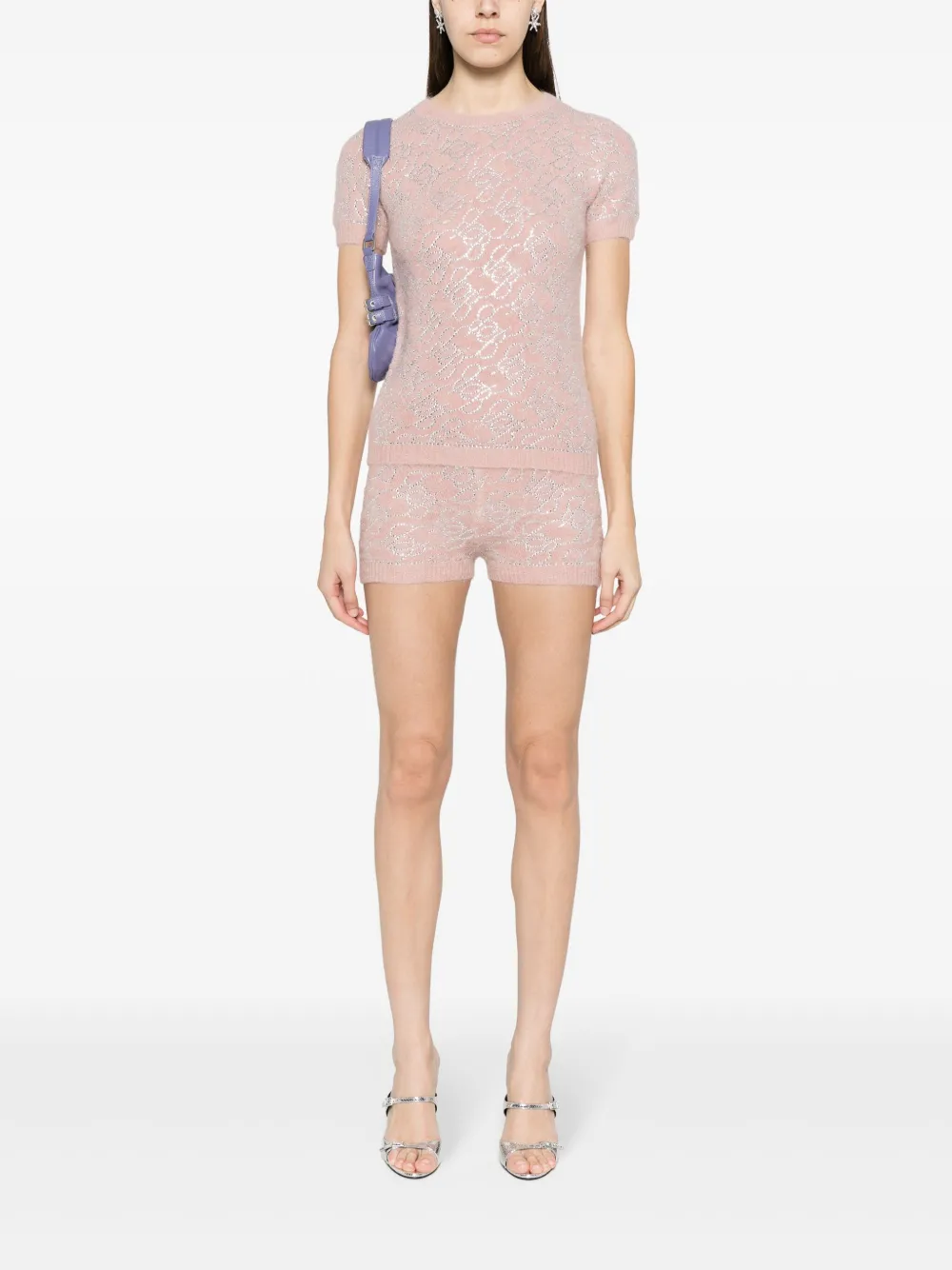 Blumarine monogram-embellished knitted mini shorts - Roze