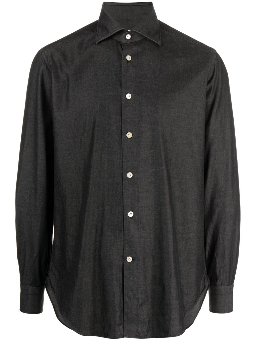 Shop Kiton Spread-collar Stretch-cotton Shirt In Grey