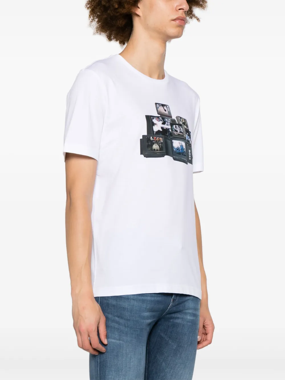 Shop Hugo Boss Appliqué-detail Cotton T-shirt In White