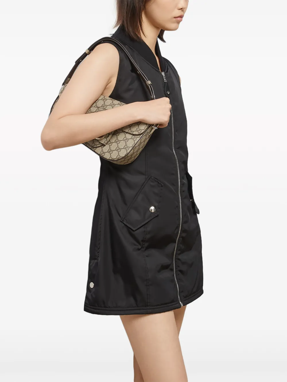 Gucci Mini-jurk met geborduurd logo en rits Zwart
