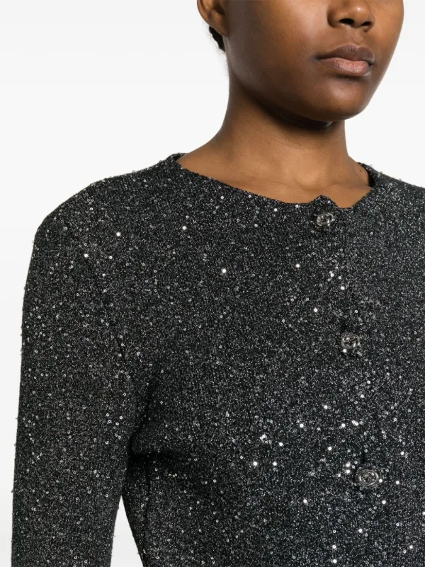 Gucci sequin round neck cardigan women Polyester Metallic Fibre Elastane Polyamide Viscose L Black