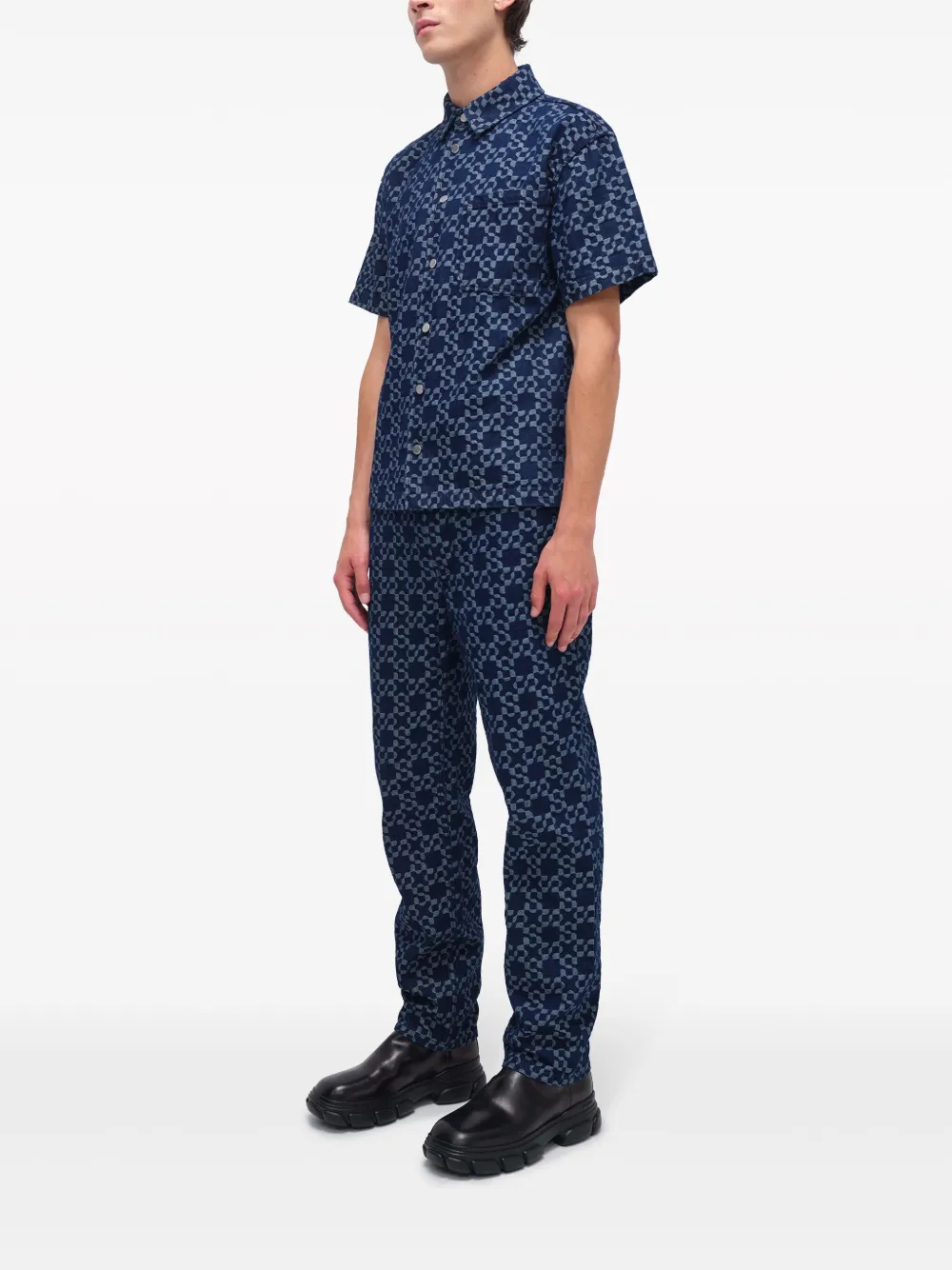 Shop Simkhai Jonas Cotton-jacquard Shirt In Blue