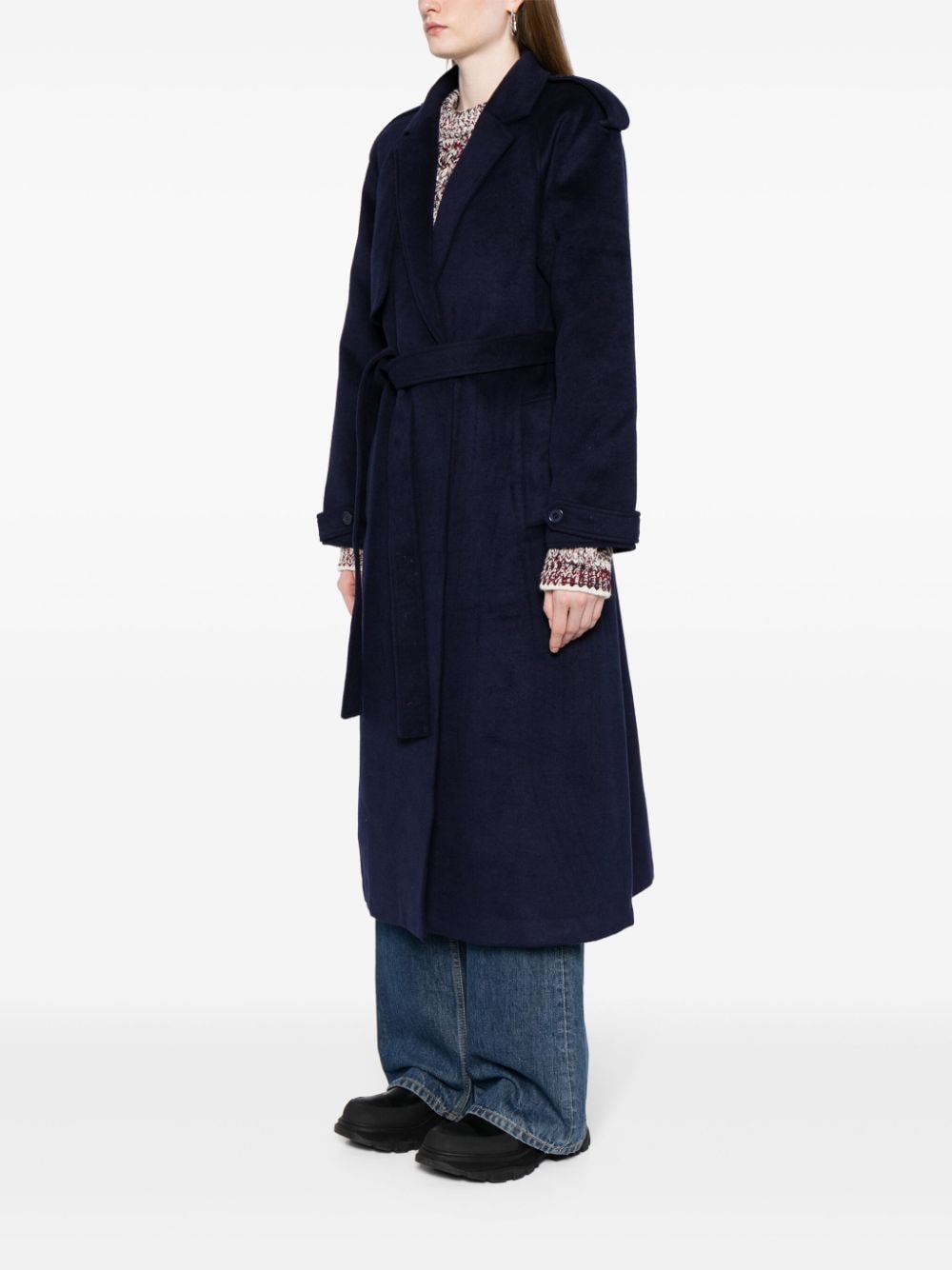 Shop The Upside Belted Single-breasted Coat In Blue
