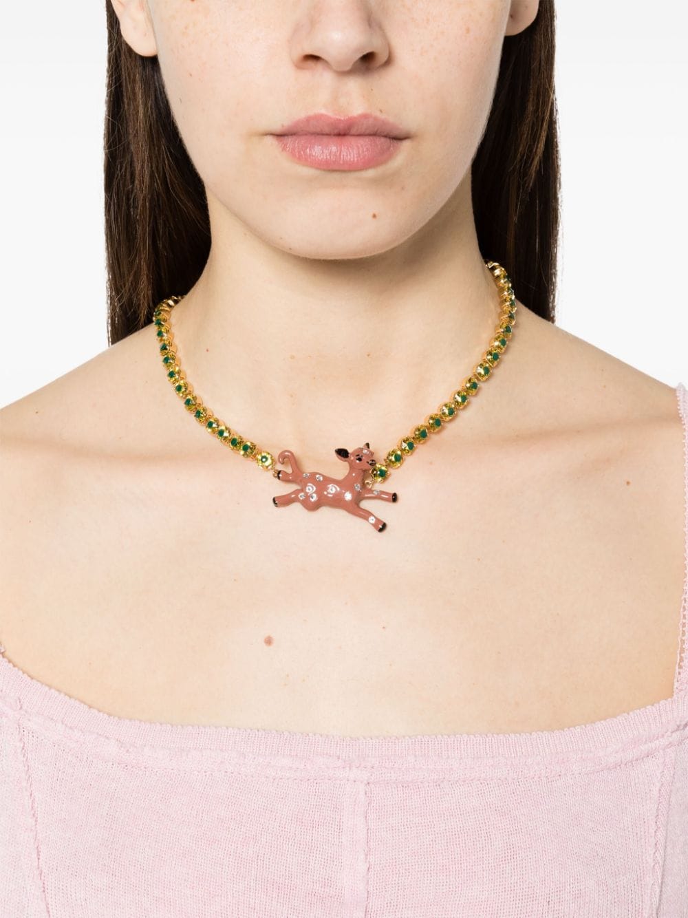 Marni deer-charm crystal chain necklace - Goud