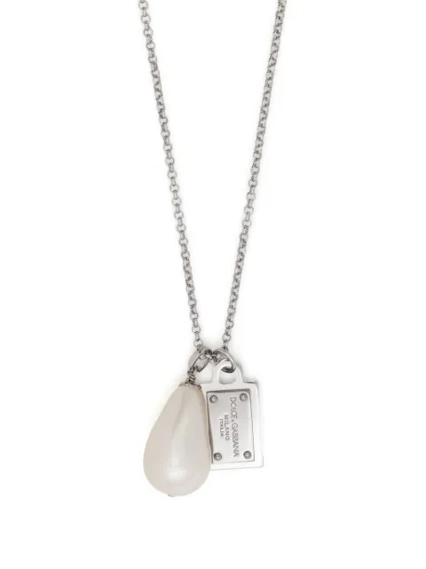 Dolce & Gabbana logo-plaque pearl-pendant necklace