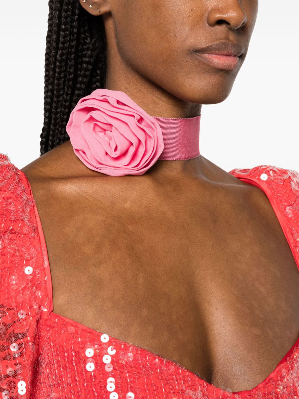 Shop Blumarine Floral-brooch Choker Necklace In Pink