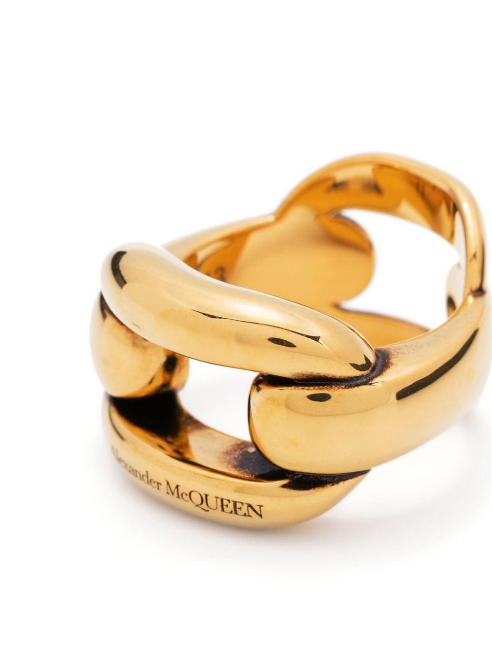 Shop Alexander Mcqueen Logo-engraved Chunky Ring In Gold