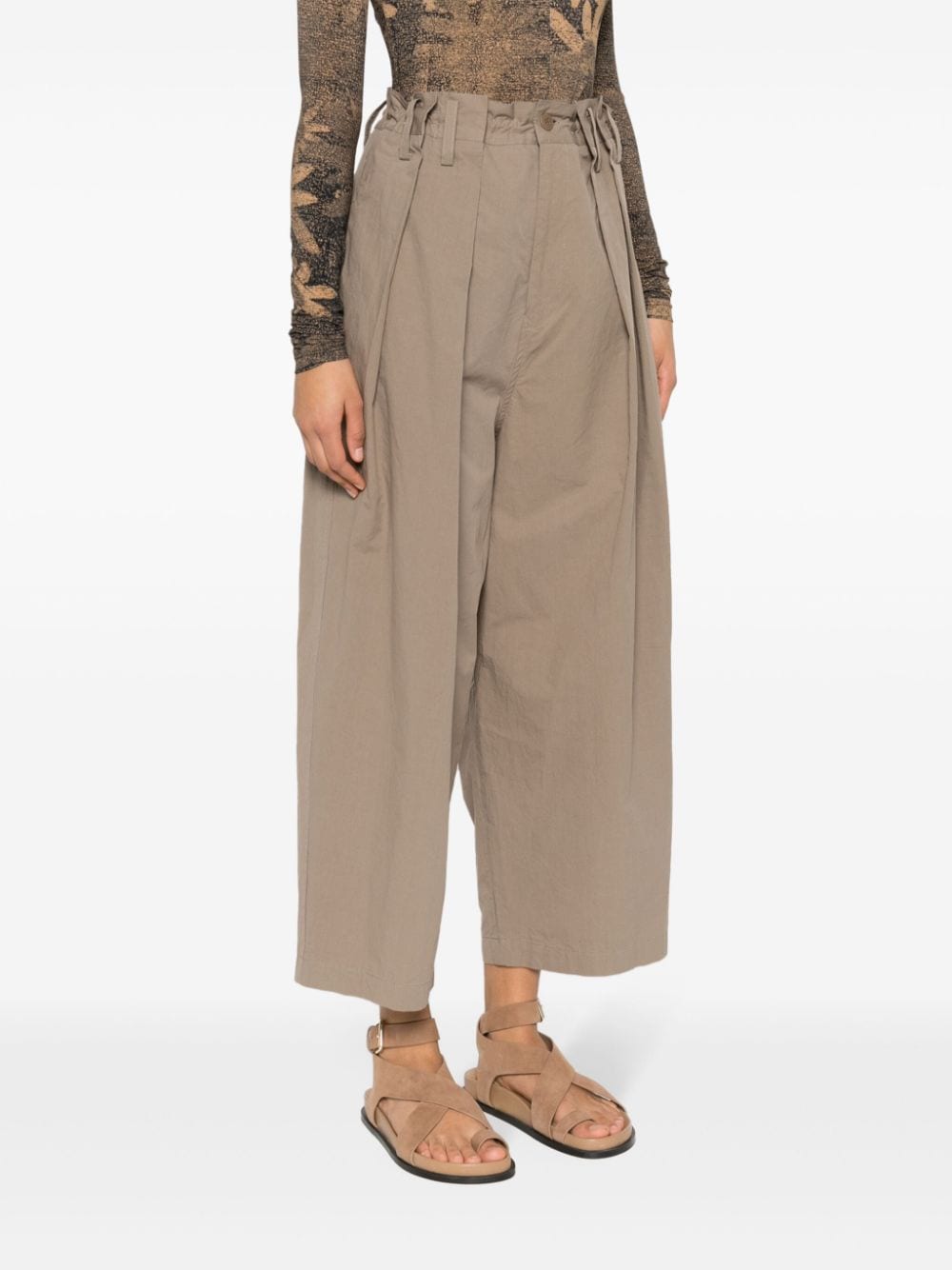 Shop Y's Pleated Cotton Trousers In Neutrals