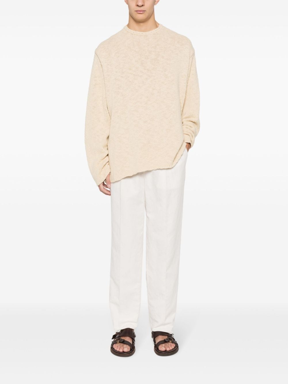 Brunello Cucinelli Mid waist pantalon van linnenblend met toelopende pijpen Wit