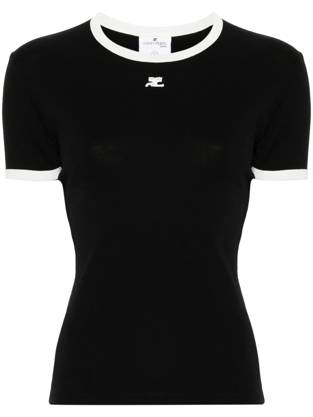 Courrèges Logo-embroidered Cotton T-shirt With Tipping In Black