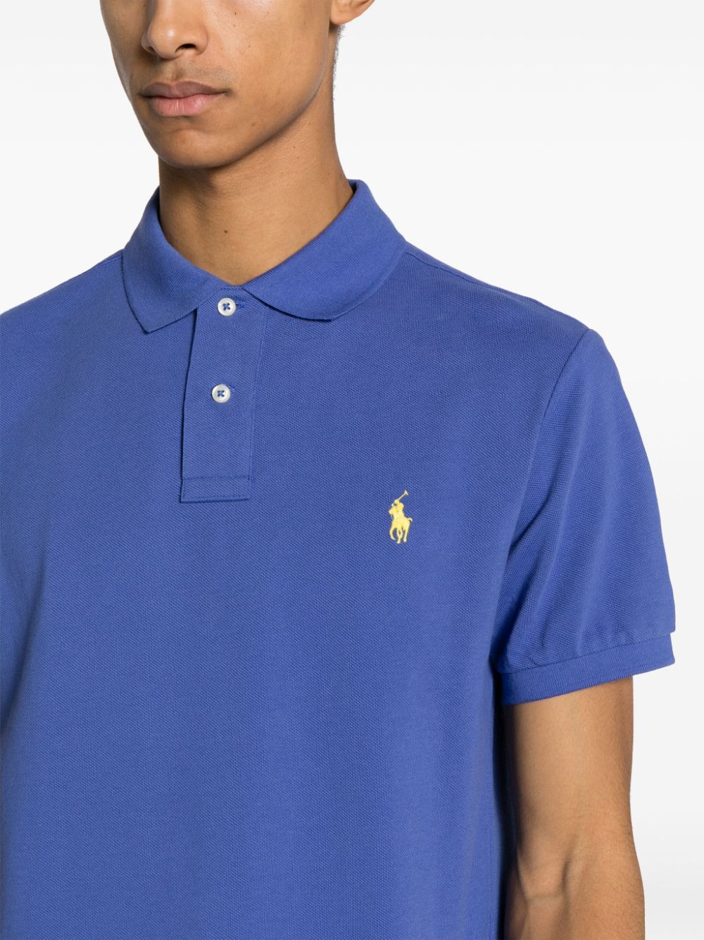 Shop Polo Ralph Lauren Embroidered-logo Piqué-weave Polo Shirt In Blue