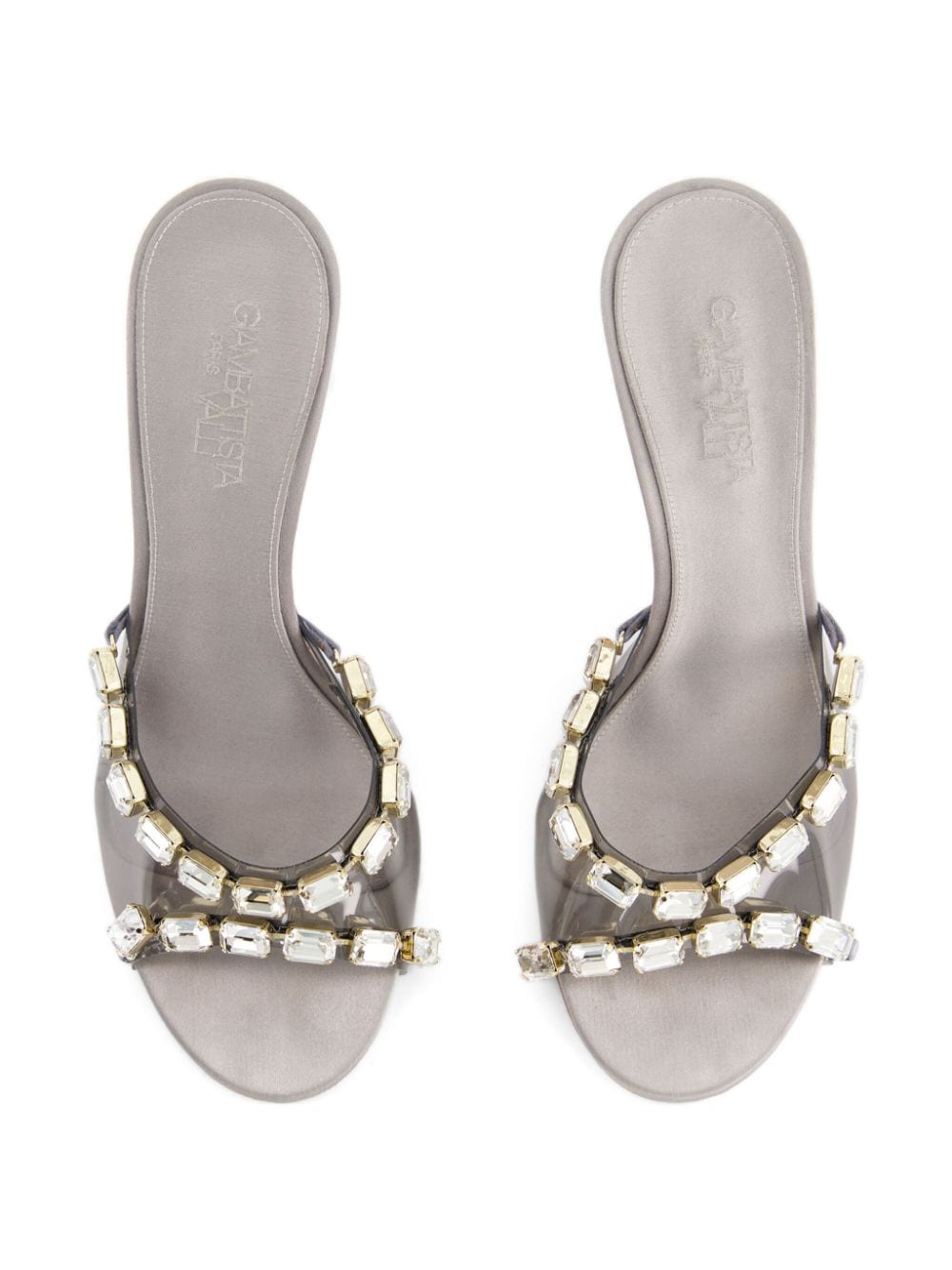Shop Giambattista Valli 90mm Crystal-embellished Leather Mules In Grey