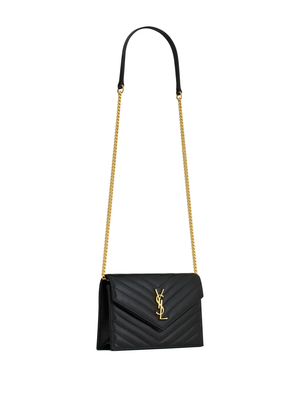 Shop Saint Laurent Envelope Chain Wallet In Black