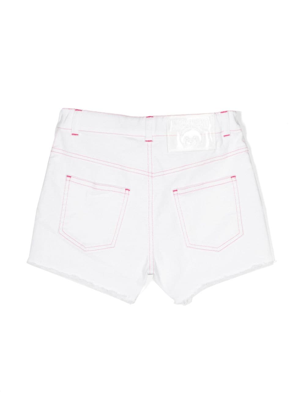 Image 2 of Moschino Kids logo-print contrast-stitching denim shorts