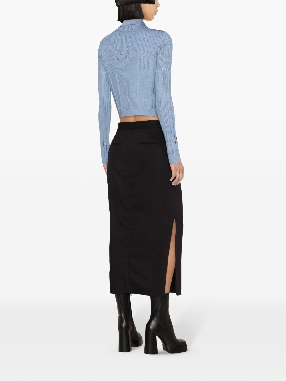 Shop Balmain Pointelle-trim Cardigan In Blue