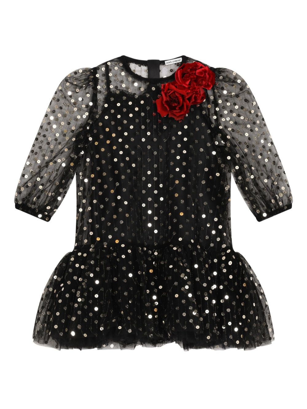 Dolce & Gabbana Kids' Sequin-embellished Tulle Dress In Black