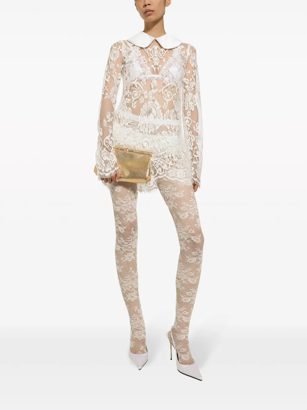 Dolce & Gabbana Floral Lace Tights In White